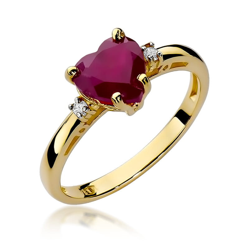 Inel Aur 9K cu Rubin 1.70 ct si Diamante Naturale 0.03 ct — Aur galben