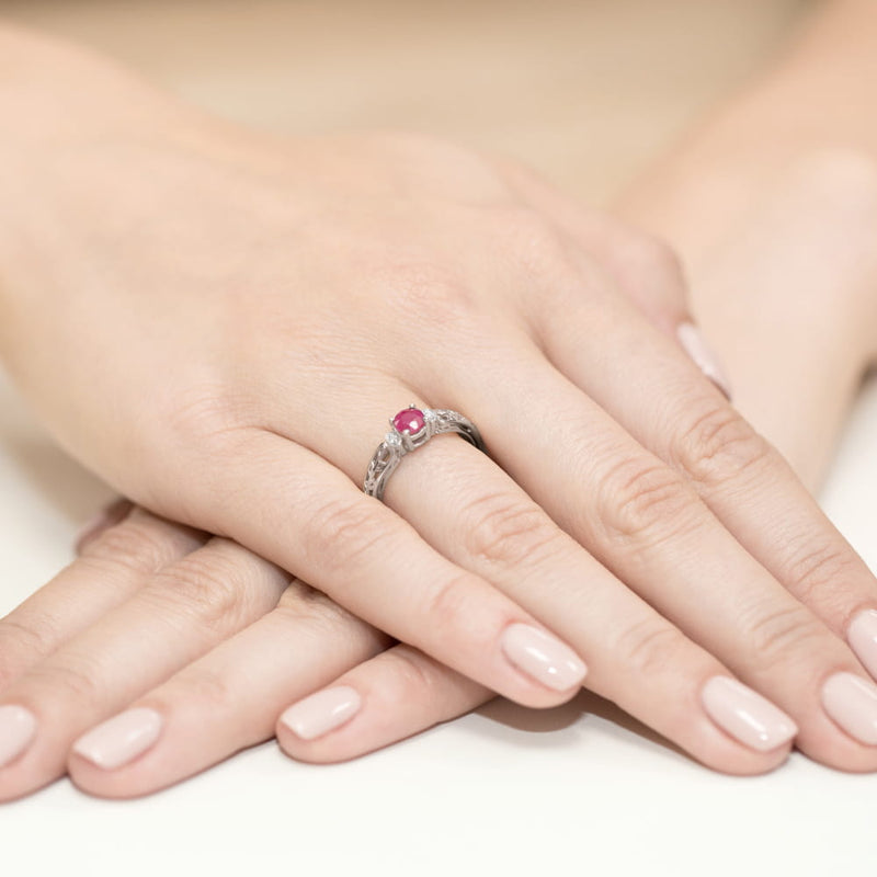 Inel Aur 9K cu Rubin 0.60 ct si Diamante Naturale 0.02 ct, imaginea 8 din 8