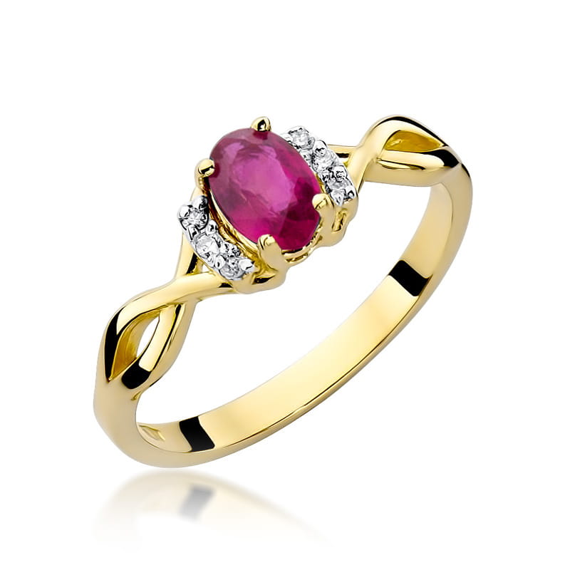 Inel Aur 9K cu Rubin 0.60 ct si Diamante Naturale 0.05 ct — Aur galben