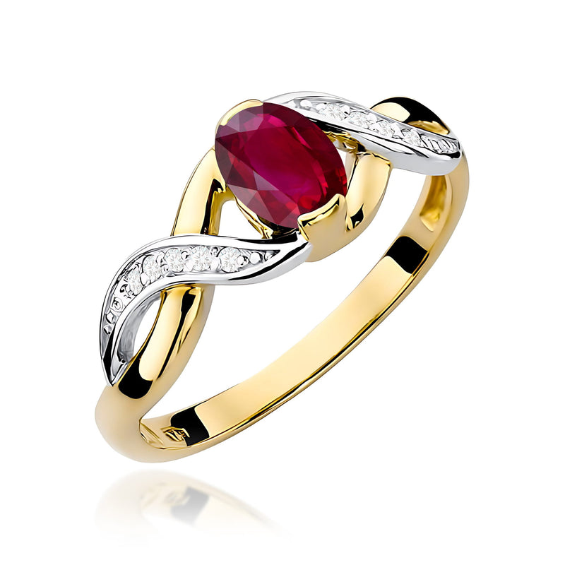 Inel Aur 9K cu Rubin 0.60 ct si Diamante Naturale 0.05 ct — Aur galben