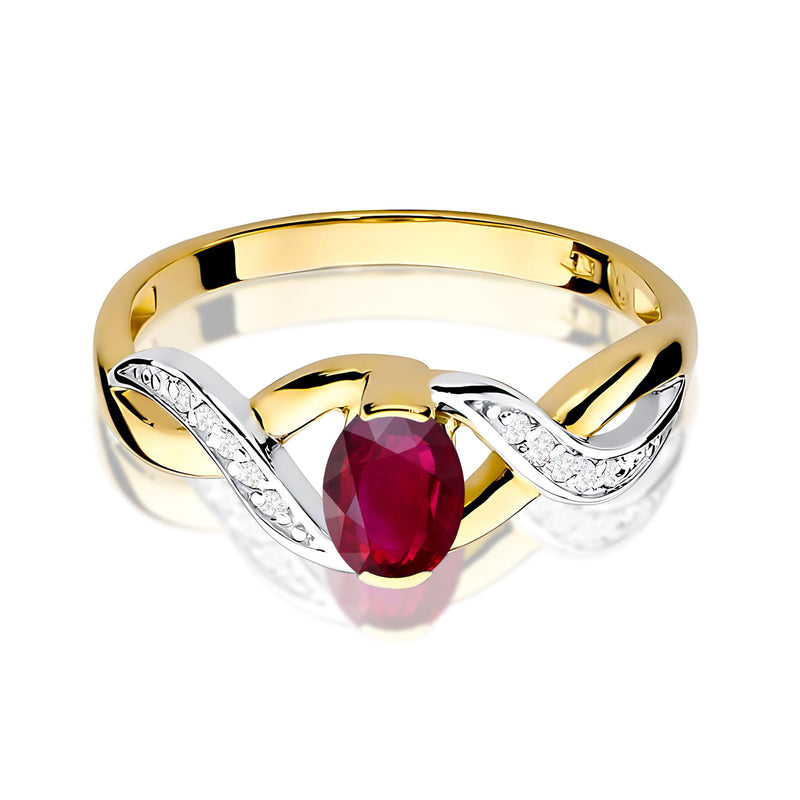 Inel Aur 9K cu Rubin 0.60 ct si Diamante Naturale 0.05 ct, imaginea 2 din 8