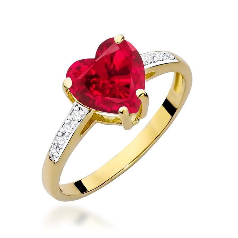 Inel Aur 9K cu Rubin 1.70 ct si Diamante Naturale 0.04 ct — Aur galben