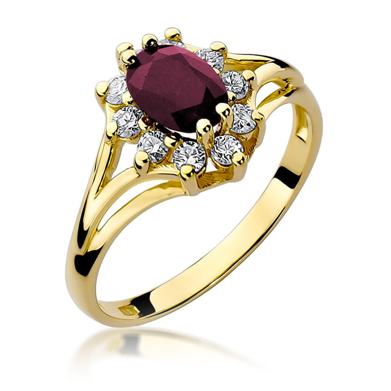 Inel Aur 9K cu Rubin 1.00 ct si Diamante Naturale 0.30 ct — Aur galben