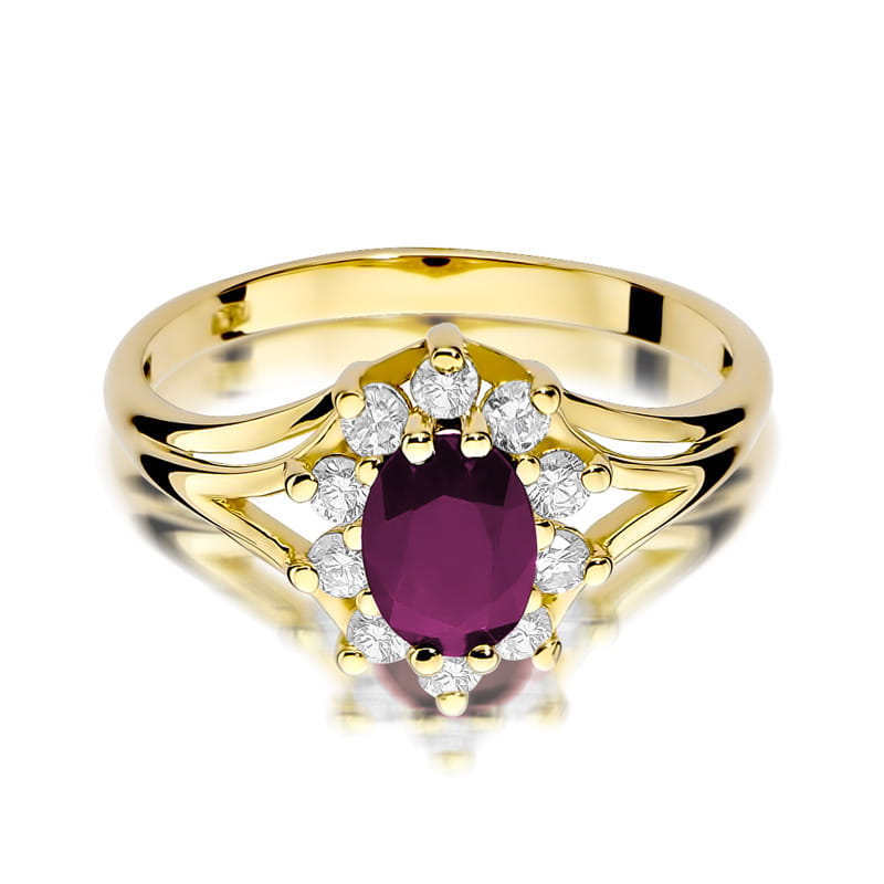 Inel Aur 9K cu Rubin 1.00 ct si Diamante Naturale 0.30 ct, imaginea 2 din 8
