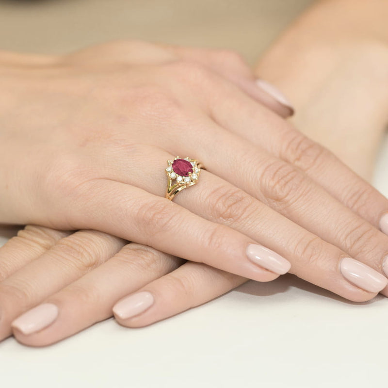 Inel Aur 9K cu Rubin 1.00 ct si Diamante Naturale 0.30 ct, imaginea 4 din 8