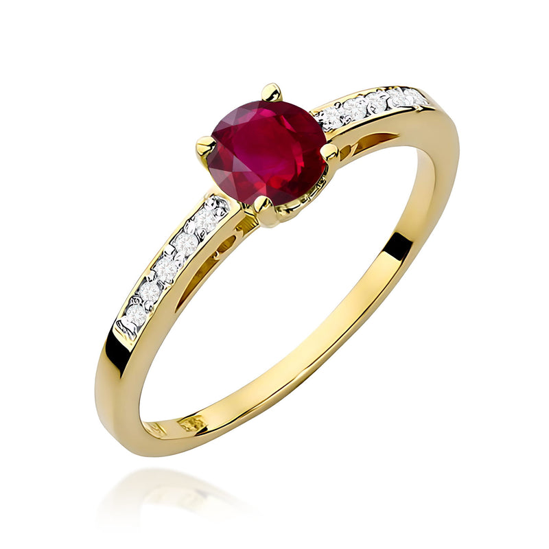 Inel Aur 9K cu Rubin 0.60 ct si Diamante Naturale 0.05 ct — Aur galben