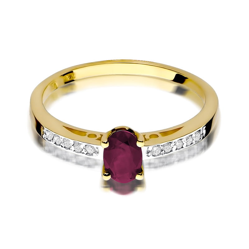 Inel Aur 9K cu Rubin 0.60 ct si Diamante Naturale 0.05 ct, imaginea 2 din 6