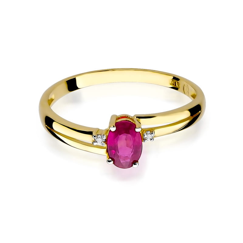 Inel Aur 9K cu Rubin 0.60 ct si Diamante Naturale 0.03 ct, imaginea 2 din 8