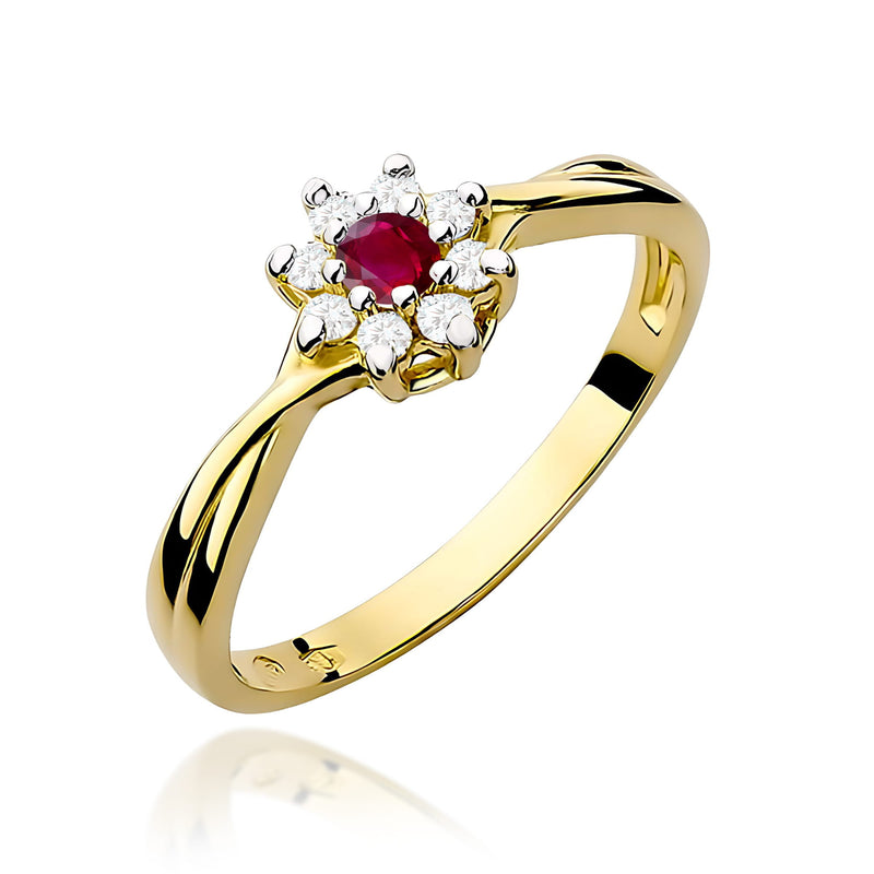 Inel Aur 9K cu Rubin 0.15 ct si Diamante Naturale 0.12 ct — Aur galben