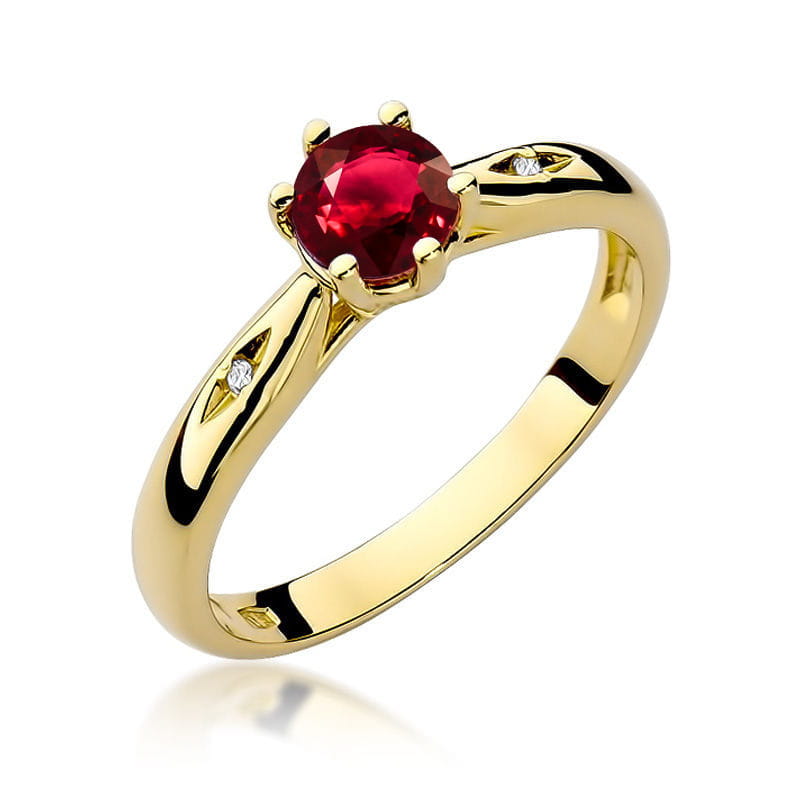 Inel Aur 9K cu Rubin 0.60 ct si Diamante Naturale 0.01 ct — Aur galben