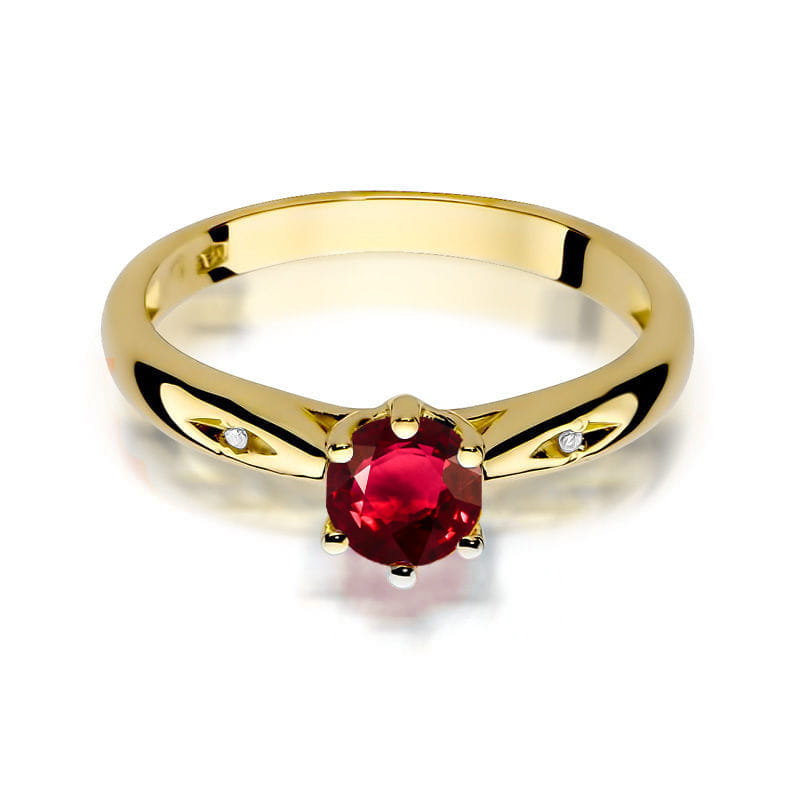 Inel Aur 9K cu Rubin 0.60 ct si Diamante Naturale 0.01 ct, imaginea 2 din 8