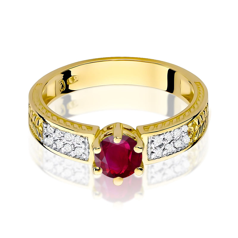 Inel Aur 9K cu Rubin 0.60 ct si Diamante Naturale 0.08 ct, imaginea 2 din 8
