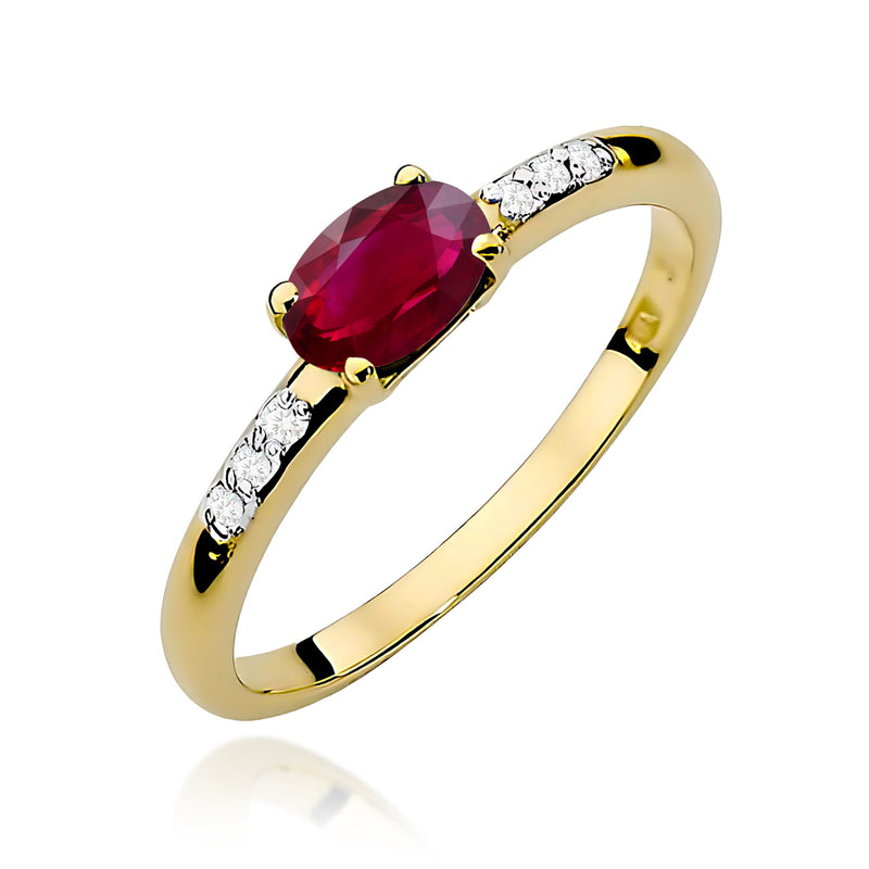 Inel Aur 9K cu Rubin 0.60 ct si Diamante Naturale 0.03 ct — Aur galben
