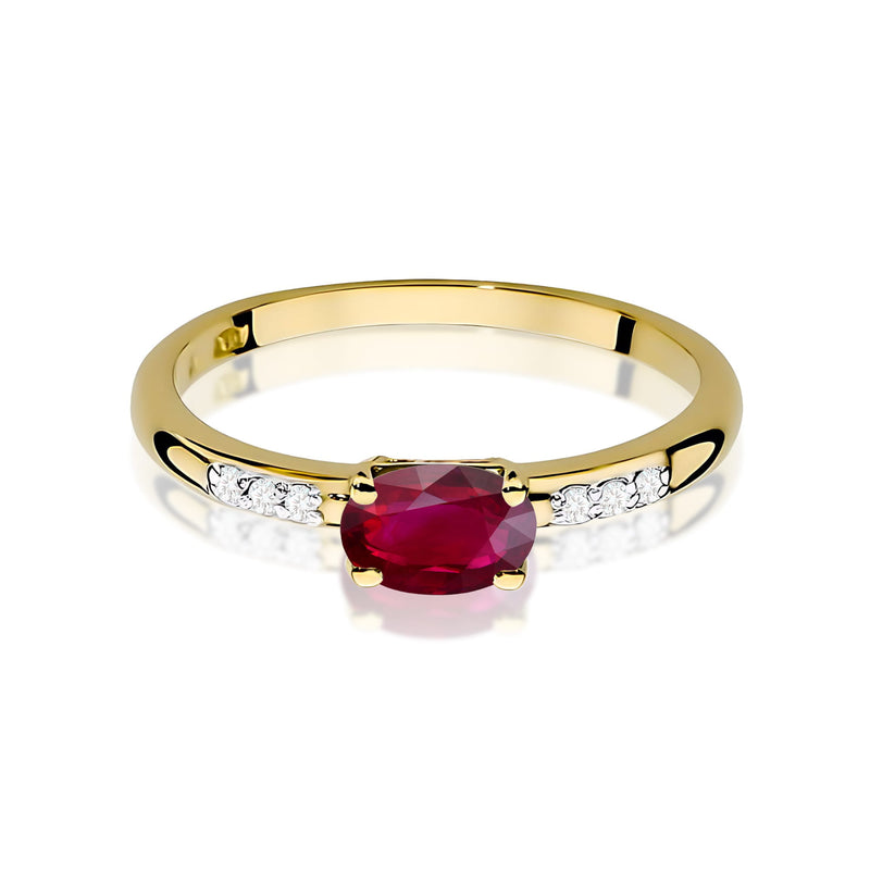 Inel Aur 9K cu Rubin 0.60 ct si Diamante Naturale 0.03 ct, imaginea 2 din 8