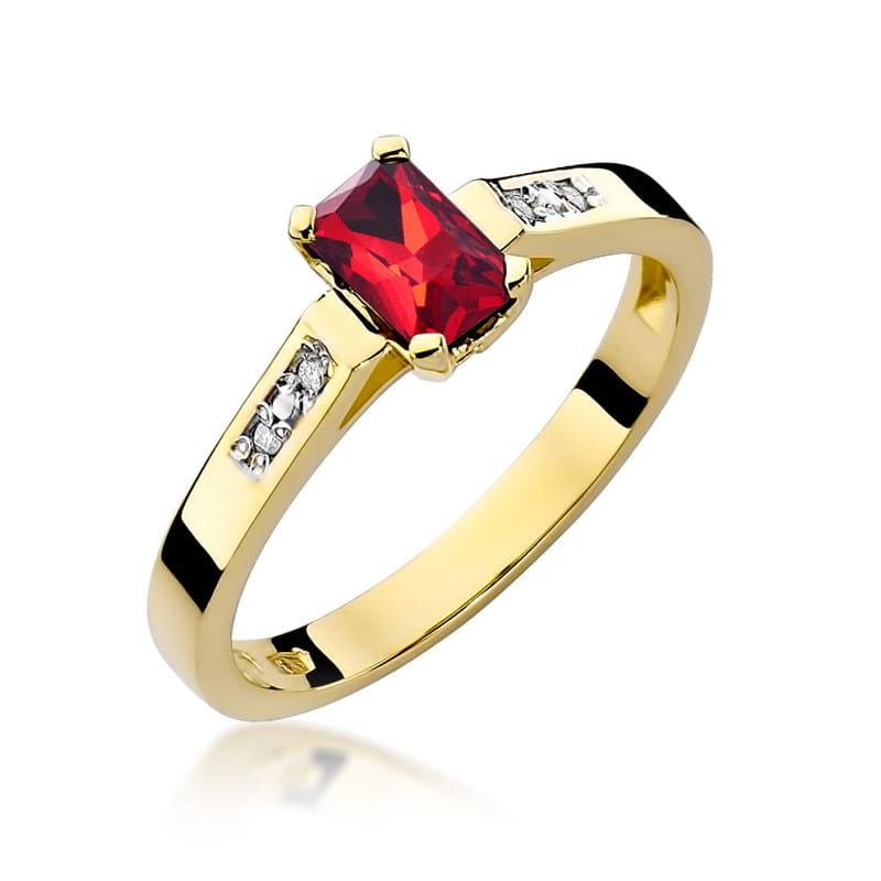 Inel Aur 9K cu Rubin 0.80 ct si Diamante Naturale 0.04 ct — Aur galben