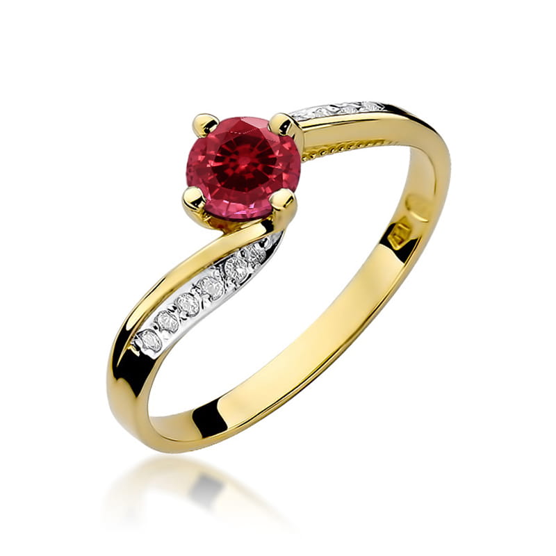 Inel Aur 9K cu Rubin 0.60 ct si Diamante Naturale 0.05 ct — Aur galben