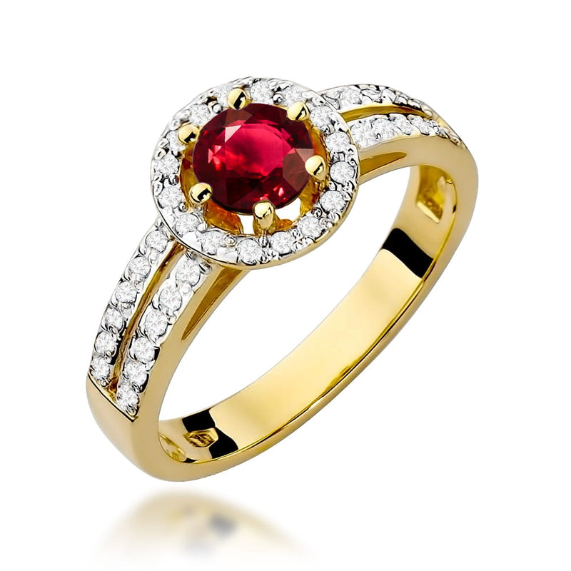 Inel Aur 9K cu Rubin 0.60 ct si Diamante Naturale 0.20 ct — Aur galben