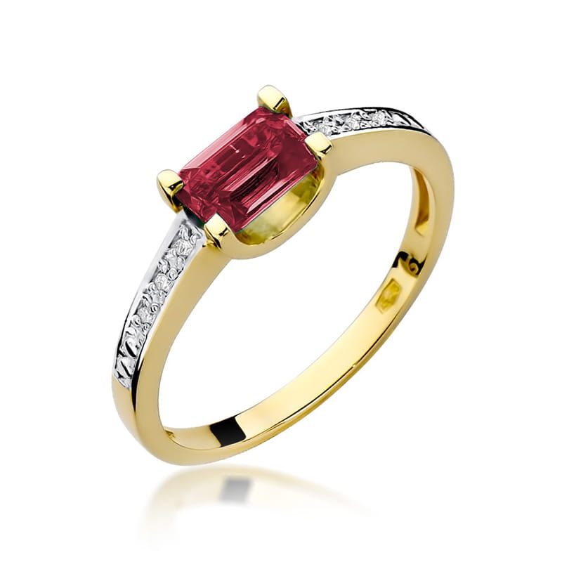 Inel Aur 9K cu Rubin 0.80 ct si Diamante Naturale 0.03 ct — Aur galben