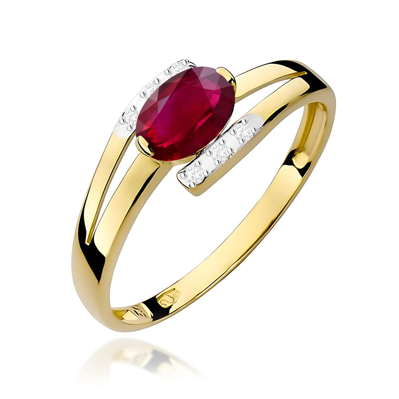 Inel Aur 9K cu Rubin 0.60 ct si Diamante Naturale 0.05 ct — Aur galben