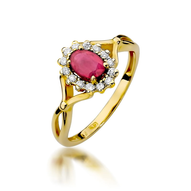 Inel Aur 9K cu Rubin 0.60 ct si Diamante Naturale 0.12 ct — Aur galben