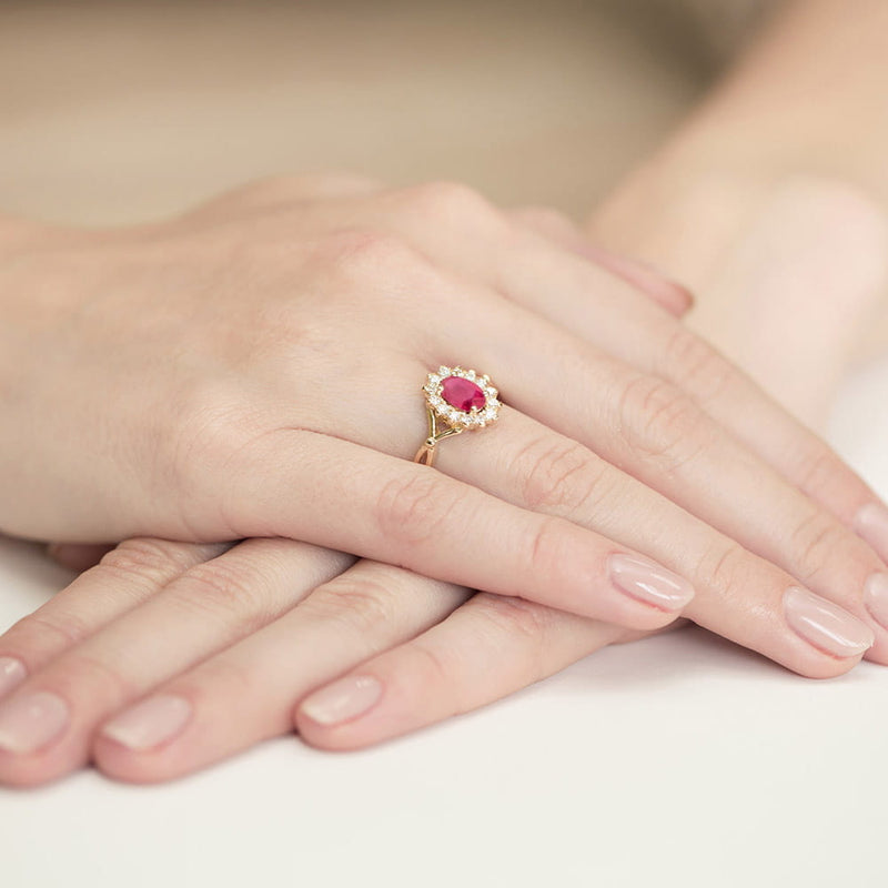 Inel Aur 9K cu Rubin 0.60 ct si Diamante Naturale 0.12 ct, imaginea 4 din 8