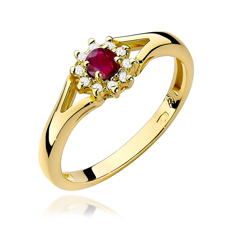 Inel Aur 9K cu Rubin 0.15 ct si Diamante Naturale 0.09 ct — Aur galben