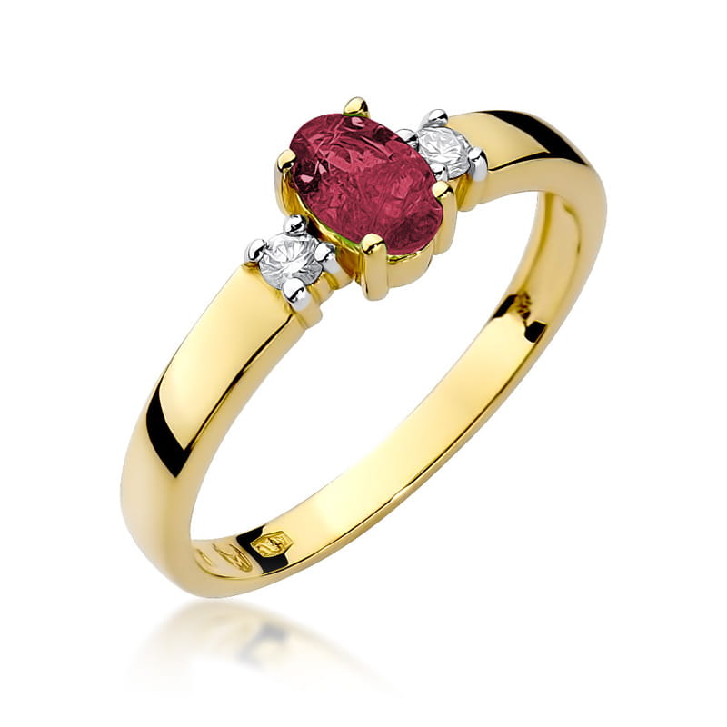 Inel Aur 9K cu Rubin 0.60 ct si Diamante Naturale 0.08 ct — Aur galben