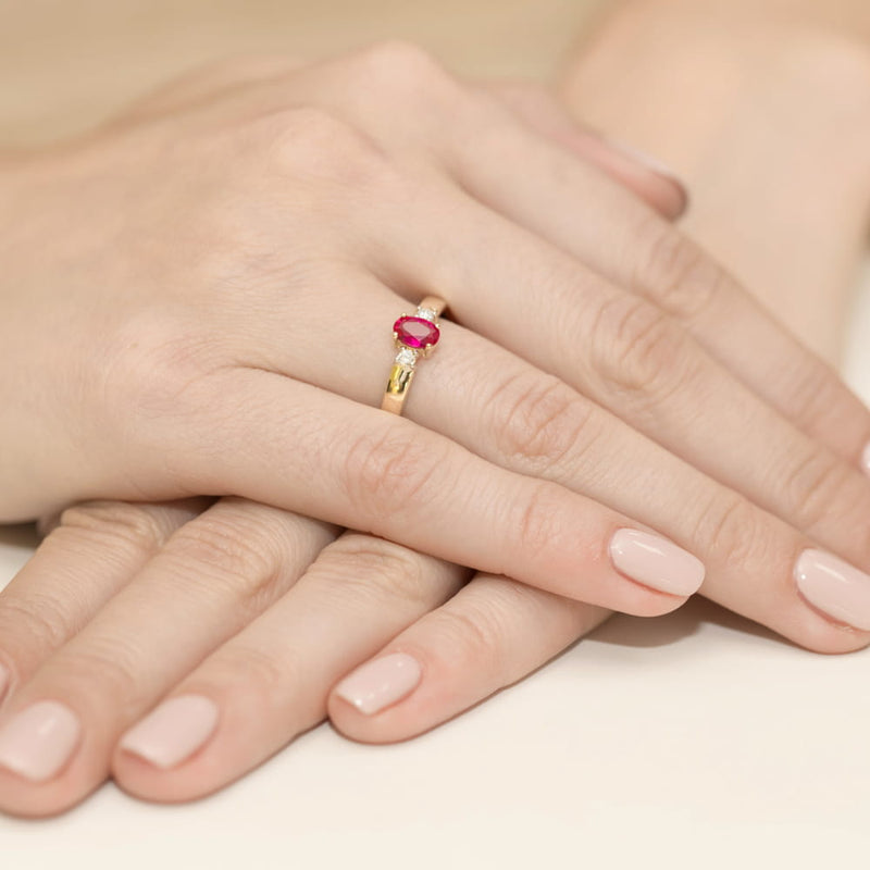 Inel Aur 9K cu Rubin 0.60 ct si Diamante Naturale 0.08 ct, imaginea 4 din 7