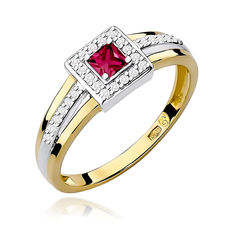Inel Aur 9K cu Rubin 0.20 ct si Diamante Naturale 0.14 ct — Aur galben