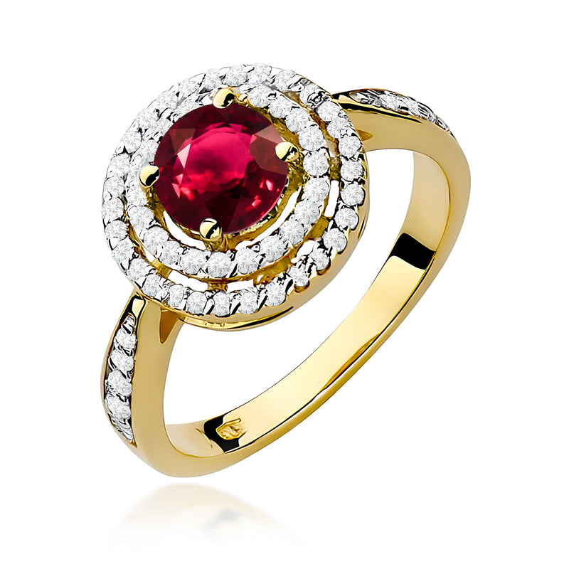 Inel Aur 9K cu Rubin 1.20 ct si Diamante Naturale 0.37 ct — Aur galben