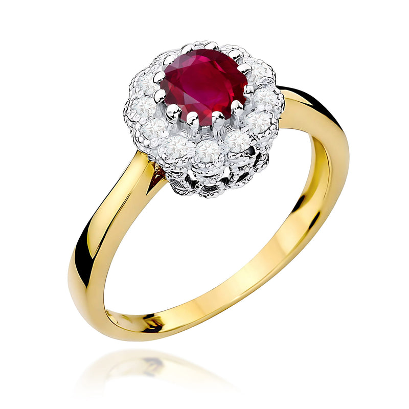 Inel Aur 9K cu Rubin 0.60 ct si Diamante Naturale 0.17 ct — Aur galben