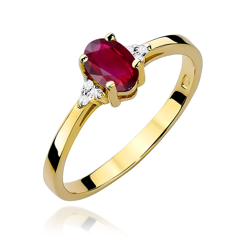Inel Aur 9K cu Rubin 0.60 ct si Diamante Naturale 0.05 ct — Aur galben