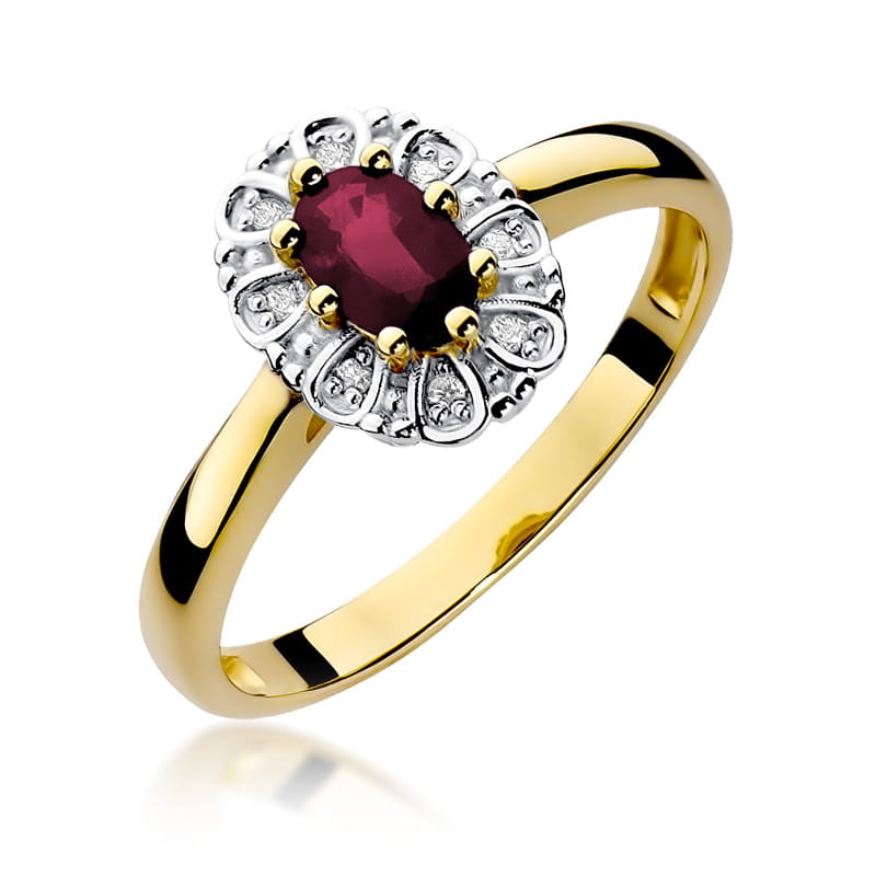 Inel Aur 9K cu Rubin 0.60 ct si Diamante Naturale 0.07 ct — Aur galben