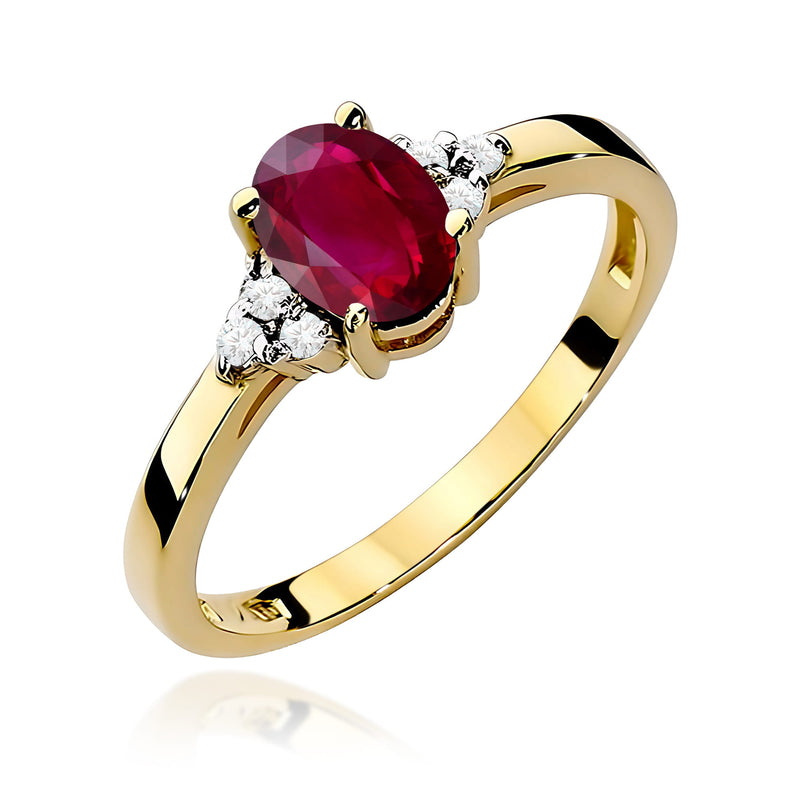 Inel Aur 9K cu Rubin 1.00 ct si Diamante Naturale 0.05 ct — Aur galben