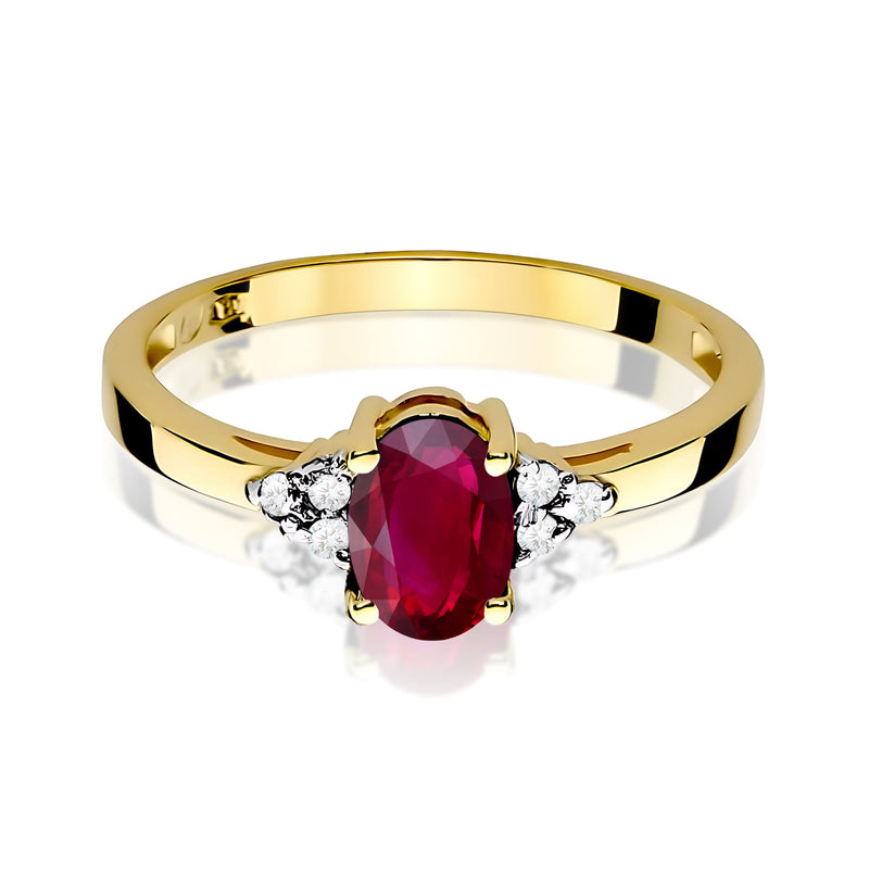 Inel Aur 9K cu Rubin 1.00 ct si Diamante Naturale 0.05 ct, imaginea 2 din 8