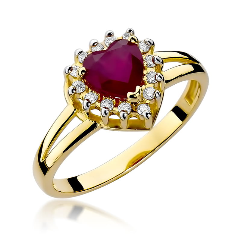 Inel Aur 9K cu Rubin 1.10 ct si Diamante Naturale 0.12 ct — Aur galben