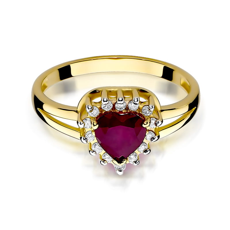 Inel Aur 9K cu Rubin 1.10 ct si Diamante Naturale 0.12 ct, imaginea 2 din 8