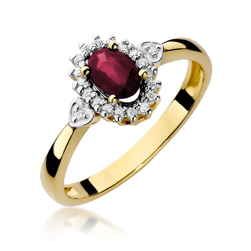 Inel Aur 9K cu Rubin 0.60 ct si Diamante Naturale 0.10 ct — Aur galben