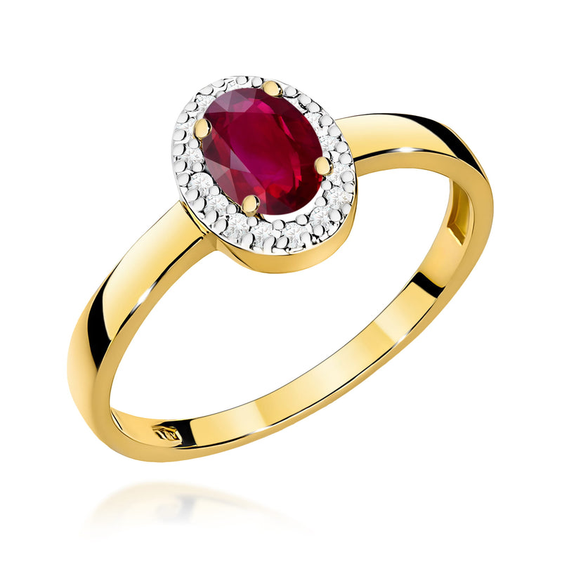 Inel Aur 9K cu Rubin 0.60 ct si Diamante Naturale 0.08 ct — Aur galben