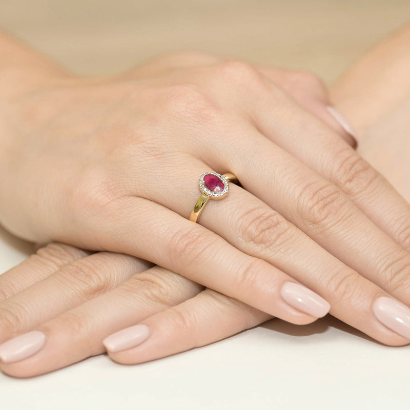 Inel Aur 9K cu Rubin 0.60 ct si Diamante Naturale 0.08 ct, imaginea 4 din 8