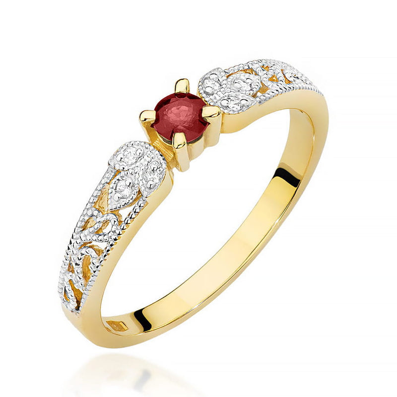 Inel Aur 9K cu Rubin 0.15 ct si Diamante Naturale 0.03 ct — Aur galben