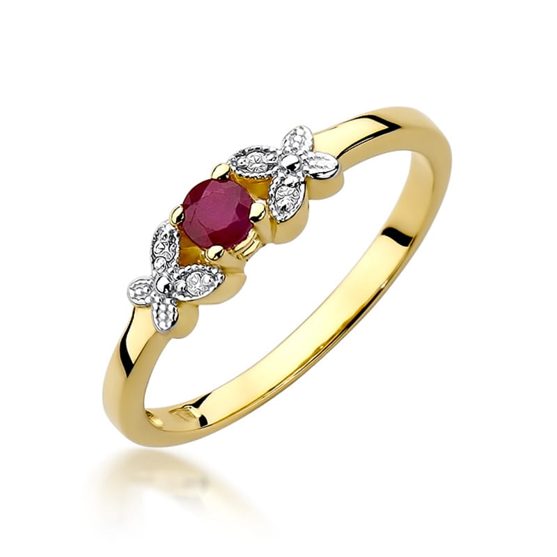Inel Aur 9K cu Rubin 0.15 ct si Diamante Naturale 0.02 ct — Aur galben