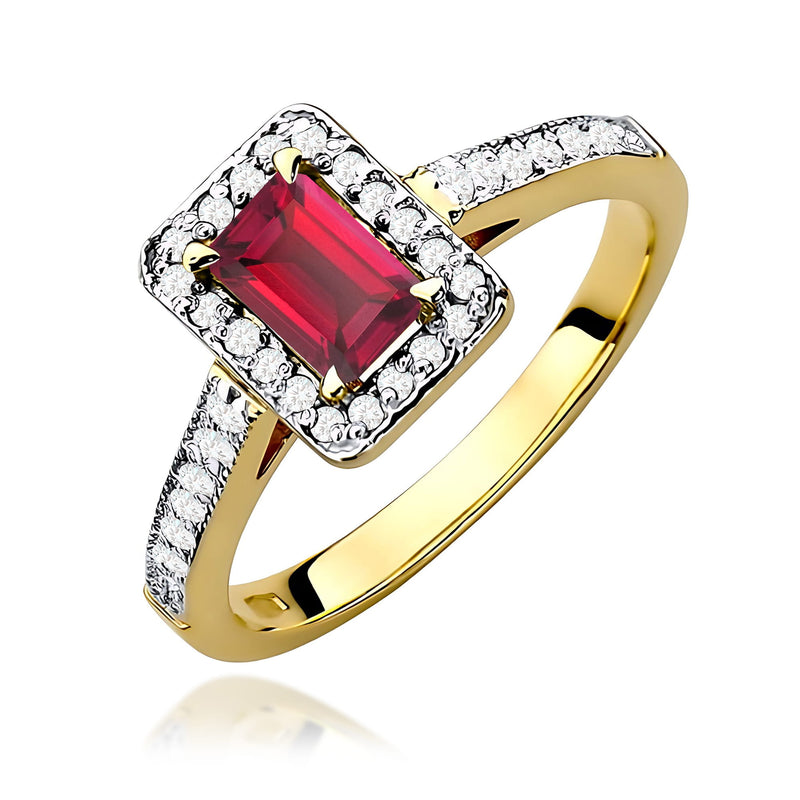 Inel Aur 9K cu Rubin 0.80 ct si Diamante Naturale 0.22 ct — Aur galben