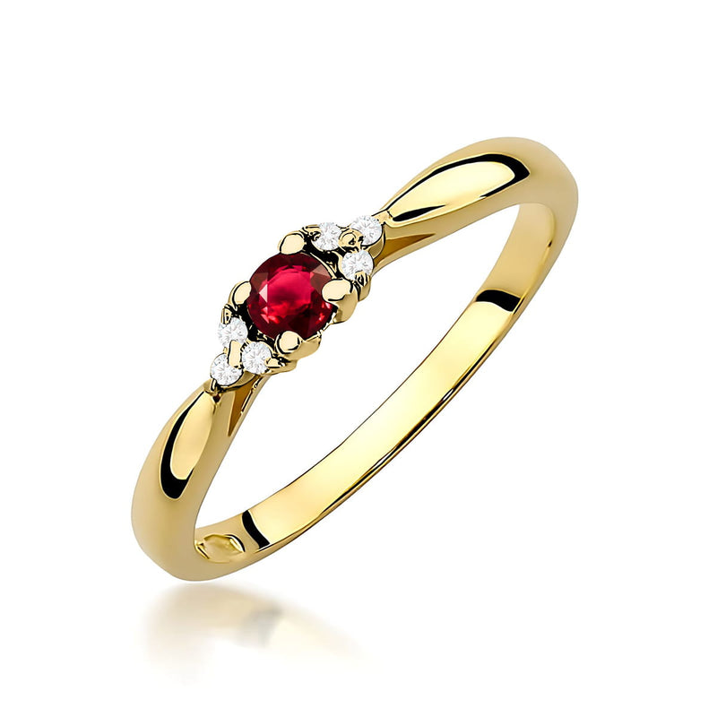 Inel Aur 9K cu Rubin 0.15 ct si Diamante Naturale 0.03 ct — Aur galben