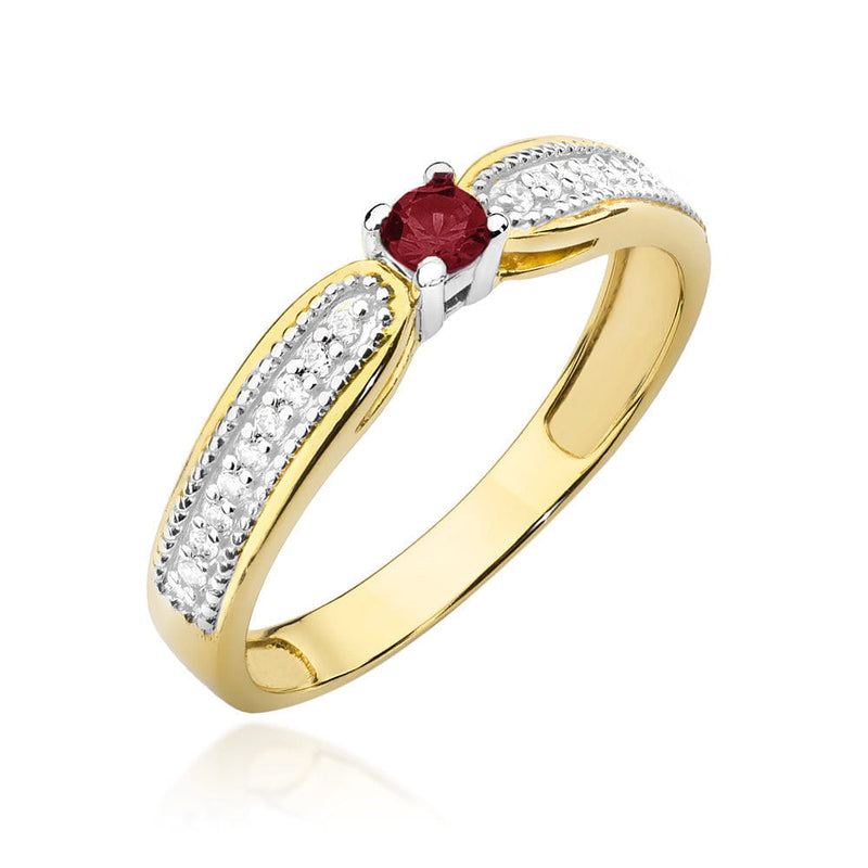 Inel Aur 9K cu Rubin 0.15 ct si Diamante Naturale 0.09 ct — Aur galben