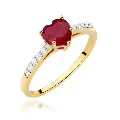 Inel Aur 9K cu Rubin 1.10 ct si Diamante Naturale 0.10 ct