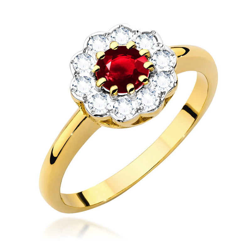 Inel Aur 9K cu Rubin 0.60 ct si Diamante Naturale 0.30 ct — Aur galben