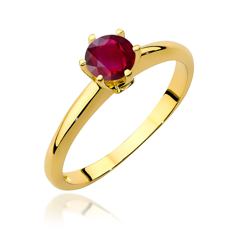 Inel Aur 9K cu Rubin 0.60 ct si Diamante Naturale 0.04 ct — Aur galben
