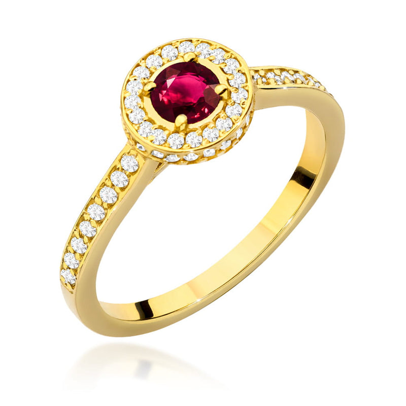 Inel Aur 9K cu Rubin 0.30 ct si Diamante Naturale 0.34 ct — Aur galben