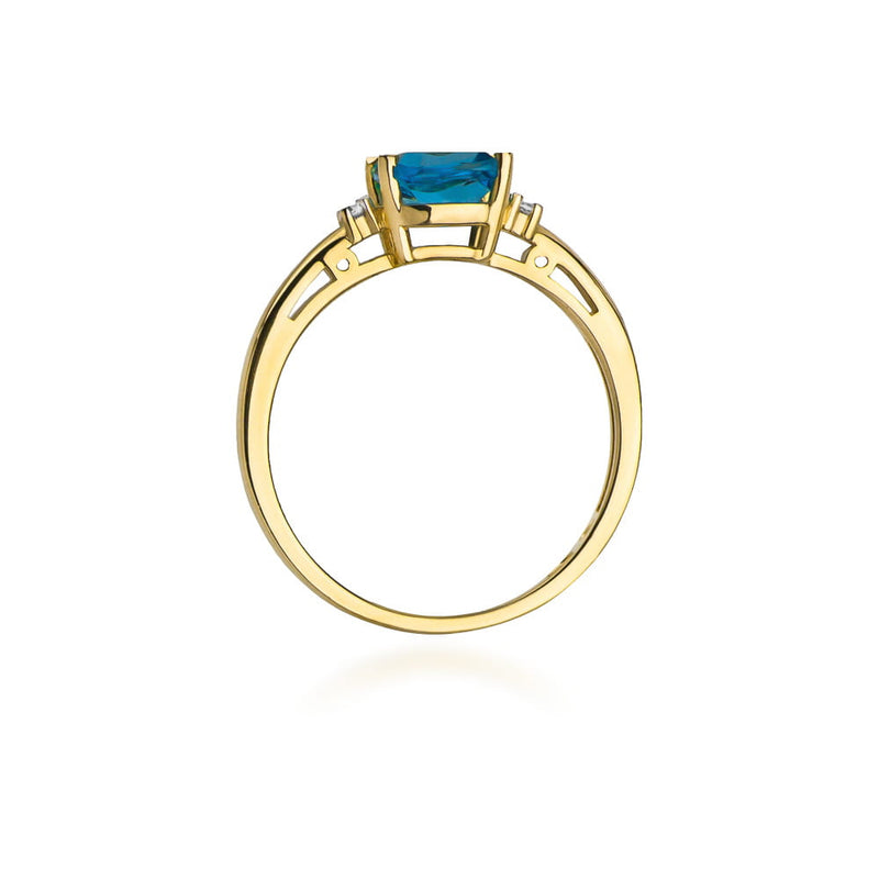 Inel Aur 9K cu Topaz Swiss 1.10 ct si Diamante Naturale 0.03 ct, imaginea 3 din 8